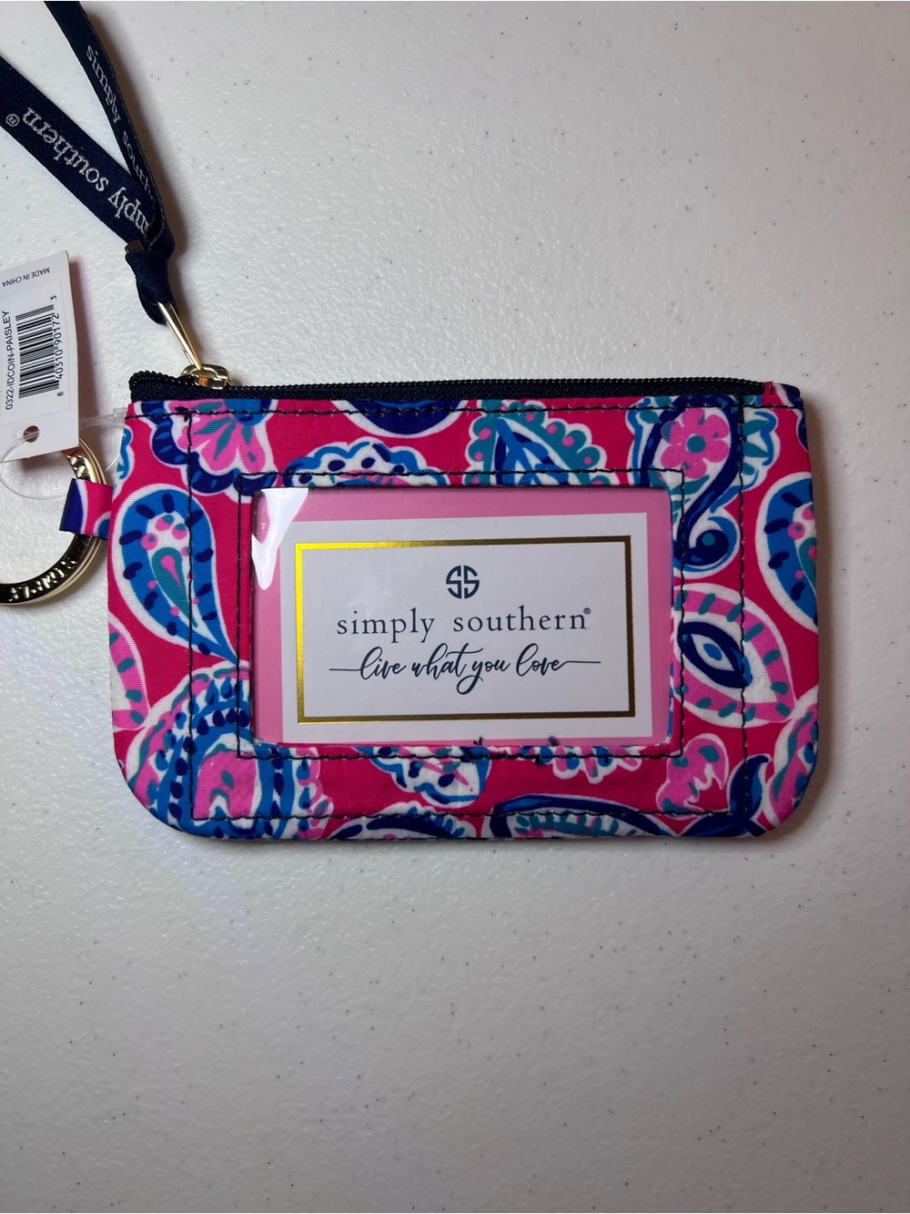 Simply Southern Hot Pink Paisley Quilted Key Case with Aqua Accents - Picture 4 of 4